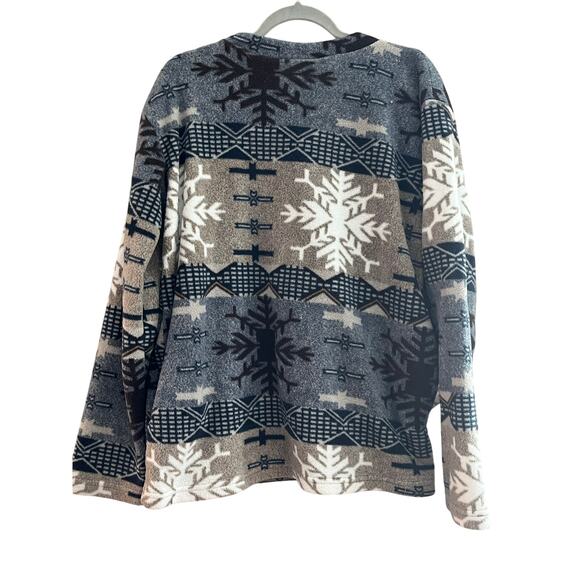 Vintage American Spirit Fleece V Neck Pullover Gray Tan Snowflakes-Size XL - Picture 2 of 7